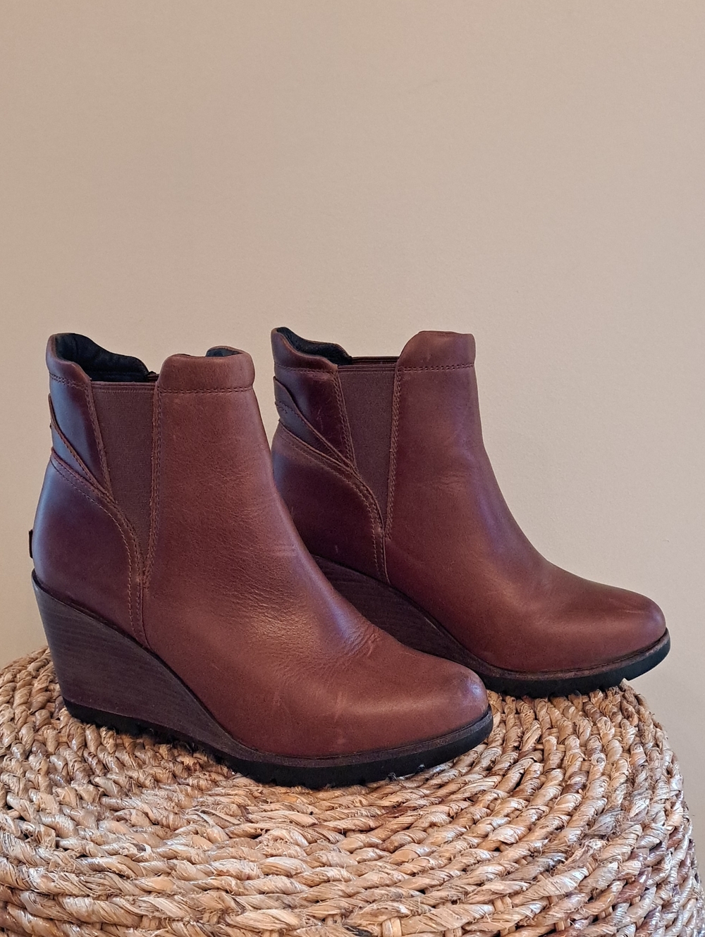 Sorel Womens After Hours Brown Leather Chelsea Preppy Wedge Ankle Booties 9.5